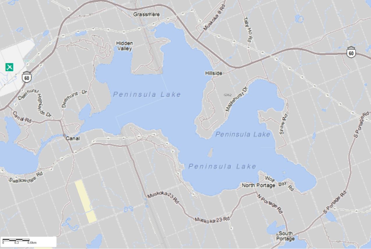Crown Land Map of Peninsula Lake in Municipality of Huntsville and the District of Muskoka